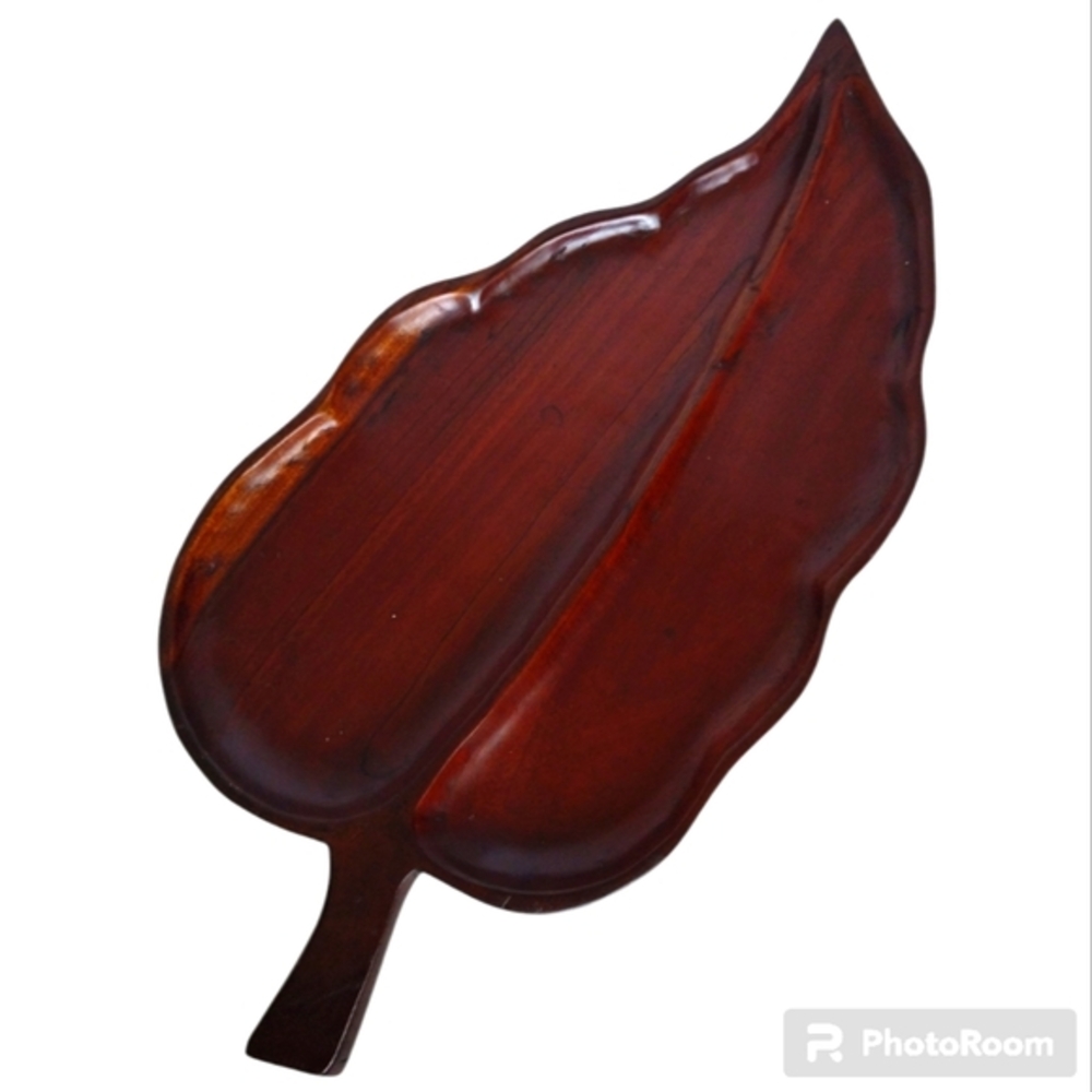 MCM Vintage Wooden Leaf Serving Tray Charcuterie Board Handcrafted Haiti Decor